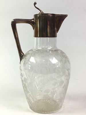 Lot 190 - VICTORIAN GLASS AND PLATED CLARET JUG