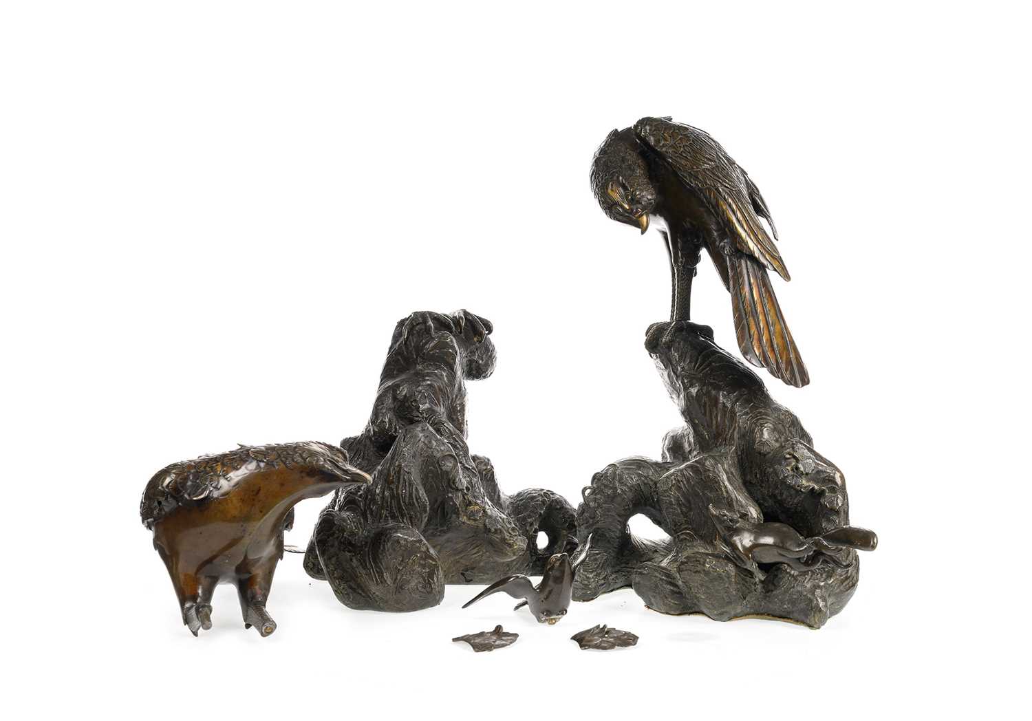 Lot 1240 - JAPANESE BRONZE EAGLE AND MOUSE GROUP