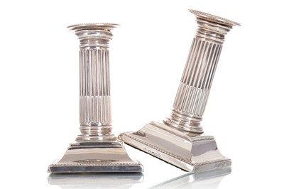 Lot 823 - PAIR OF SILVER COLUMN CANDLESTICKS