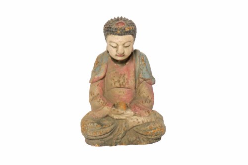 Lot 217 - MID 20TH CENTURY CHINESE WOODEN BUDDHA STATUE...