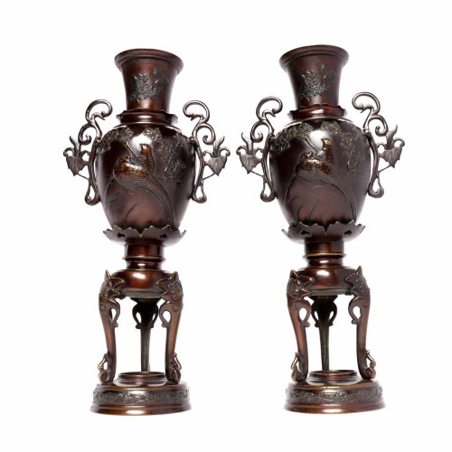 Lot 226 - PAIR OF EARLY 20TH CENTURY JAPANESE BRONZE...