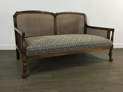 Lot 407 - WALNUT FRAMED SINGLE CANE THREE PIECE BERGERE SUITE