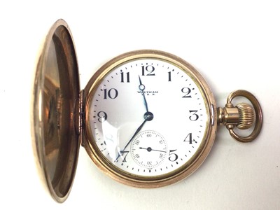 Lot 554 - ROLLED GOLD HUNTER-CASED POCKET WATCH