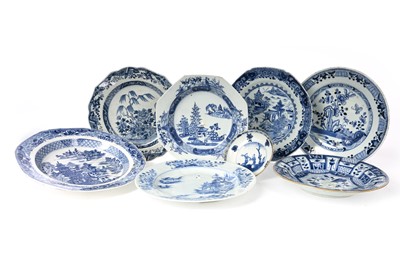 Lot 1276 - GROUP OF 18TH CENTURY CHINESE BLUE AND WHITE PLATES AND SAUCER