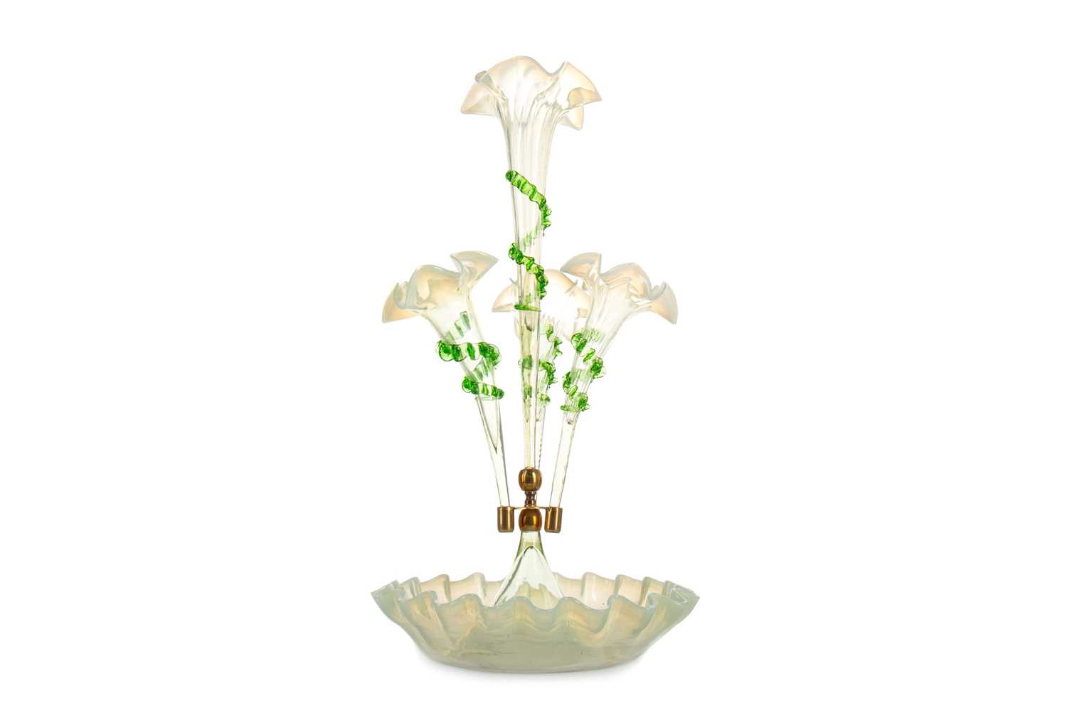Lot 678 - VICTORIAN VASELINE GLASS EPERGNE