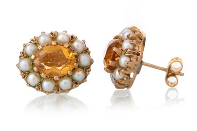 Lot 432 - PAIR OF CITRINE AND PEARL EARRINGS