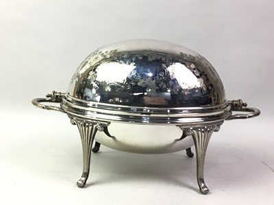 Lot 647 - LATE VICTORIAN SILVER PLATED ROTATING BREAKFAST DISH
