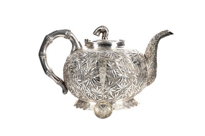 Lot 1280 - CHINESE EXPORT SILVER TEA POT AND SPOON