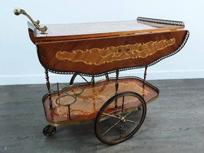 Lot 664 - VINTAGE SIMULATED MARQUETRY DRINKS TROLLEY