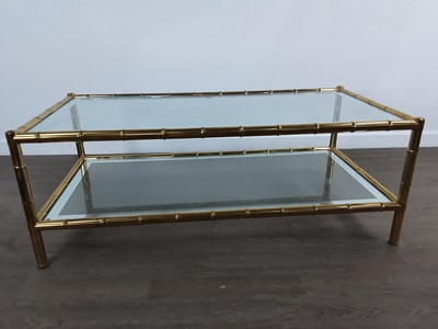 Lot 690 - BRASS AND GLASS COFFEE TABLE