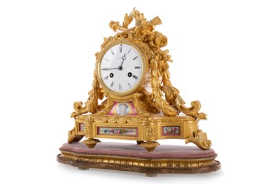 Lot 1042 - FRENCH ORMOLU AND PORCELAIN MANTEL CLOCK
