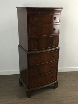 Lot 785 - MAHOGANY BOW FRONT CHEST ON CHEST
