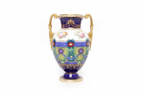 Lot 435 - ROYAL CROWN DERBY TWO-HANDLED VASE with...