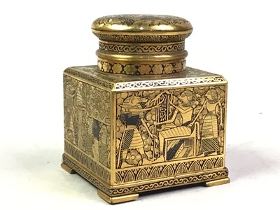 Lot 816 - KOMAI-STYLE BRASS INKWELL AND DIP PEN