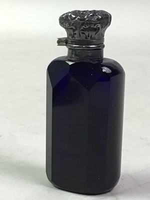 Lot 831 - VICTORIAN BRISTOL BLUE GLASS AND SILVER SCENT BOTTLE