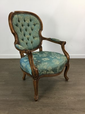 Lot 830 - REPRODUCTION HARDWOOD FAUTEIL ARMCHAIR