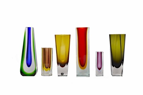 Lot 447 - COLLECTION OF SIX SQUARE FORMED COLOURED GLASS...