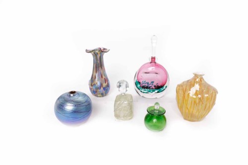 Lot 449 - THREE COLOURED GLASS SCENT BOTTLES with...