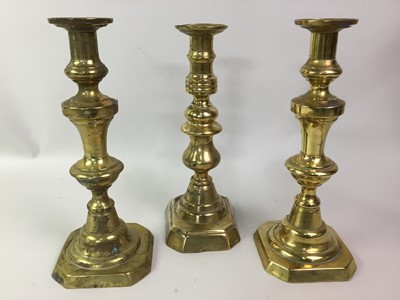 Lot 383 - PAIR OF BRASS CANDLESTICKS