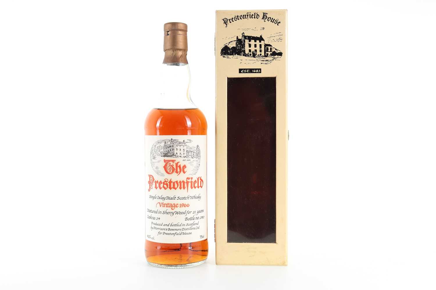 Lot 107 - BOWMORE 1966 21 YEAR OLD PRESTONFIELD HOUSE 75CL