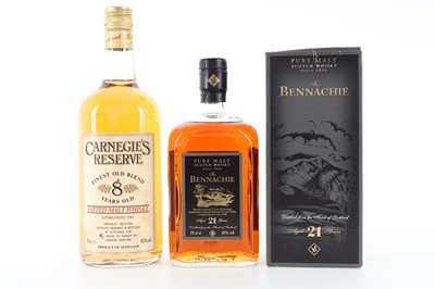 Lot 133 - BENNACHIE 21 YEAR OLD AND CARNEGIE'S RESERVE 8 YEAR OLD 75CL