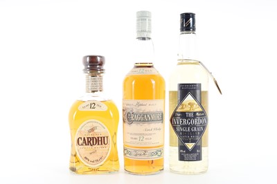 Lot 135 - CRAGGANMORE 12 YEAR OLD 75CL, CARDHU 12 YEAR OLD 75CL AND INVERGORDON 7 YEAR OLD