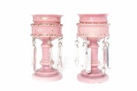Lot 483 - PAIR OF VICTORIAN PINK GLASS TABLE LUSTRES of...