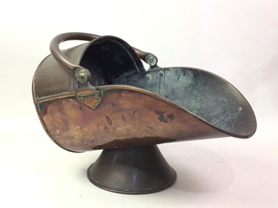 Lot 123 - COPPER COAL SCUTTLE, SCOOP AND BRUSH