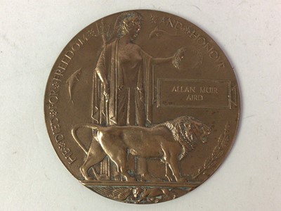 Lot 218 - WWI MEMORIAL PLAQUE, TO ALLAN MUIR AIRD