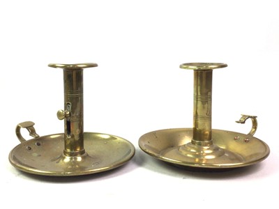 Lot 228 - PAIR OF BRASS CHAMBER CANDLESTICKS