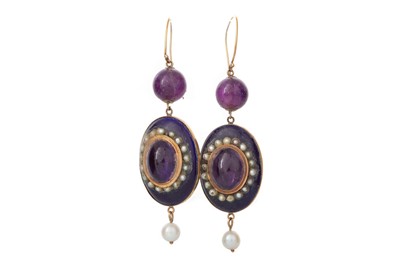 Lot 510 - PAIR OF VICTORIAN AMETHYST AND PEARL EARRINGS
