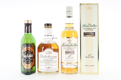 Lot 162 - KNOCKDHU 12 YEAR OLD, DALWHINNIE 15 YEAR OLD 1980S 75CL AND GLENFIDDICH PURE MALT 35CL