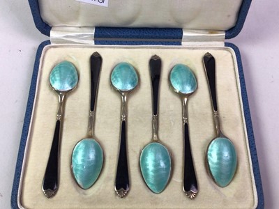 Lot 327 - SILVER AND ENAMEL COFFEE SPOONS