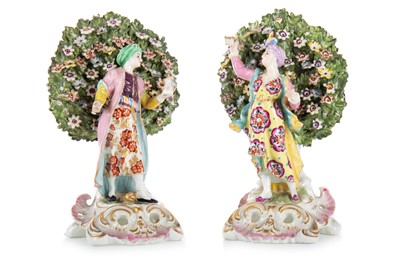 Lot 1490 - PAIR OF ENGLISH PORCELAIN BOCAGE FIGURES