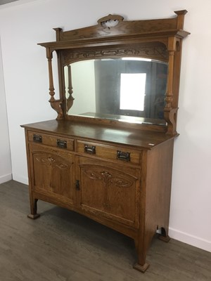 Lot 359 - ARTS AND CRAFTS CARVED MIRROR BACK SIDEBOARD