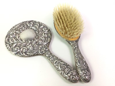 Lot 380 - SILVER BACKED BRUSH AND MIRROR