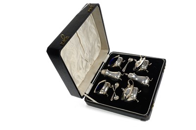 Lot 929 - GEORGE V SILVER SIX PIECE CRUET SET