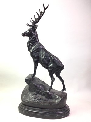 Lot 1500 - AFTER J. MOIGNIEZ (1835-1894), A BRONZE FIGURE OF A STAG