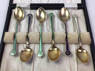Lot 466 - SET OF SIX SILVER GILT ENAMEL TEASPOONS