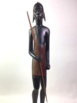 Lot 435 - AFRICAN CARVED FIGURE OF A MASAI WARRIOR