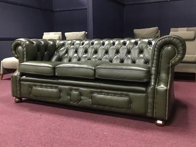 Lot 552 - CHESTERFIELD SETTEE, ARMCHAIR AND TWO STOOLS