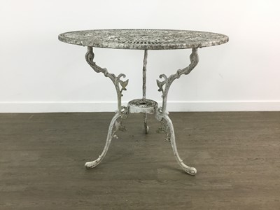 Lot 554 - CAST METAL CIRCULAR GARDEN TABLE AND TWO CHAIRS