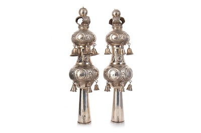 Lot 938 - JUDAICA SILVER, PAIR OF RIMMONIM