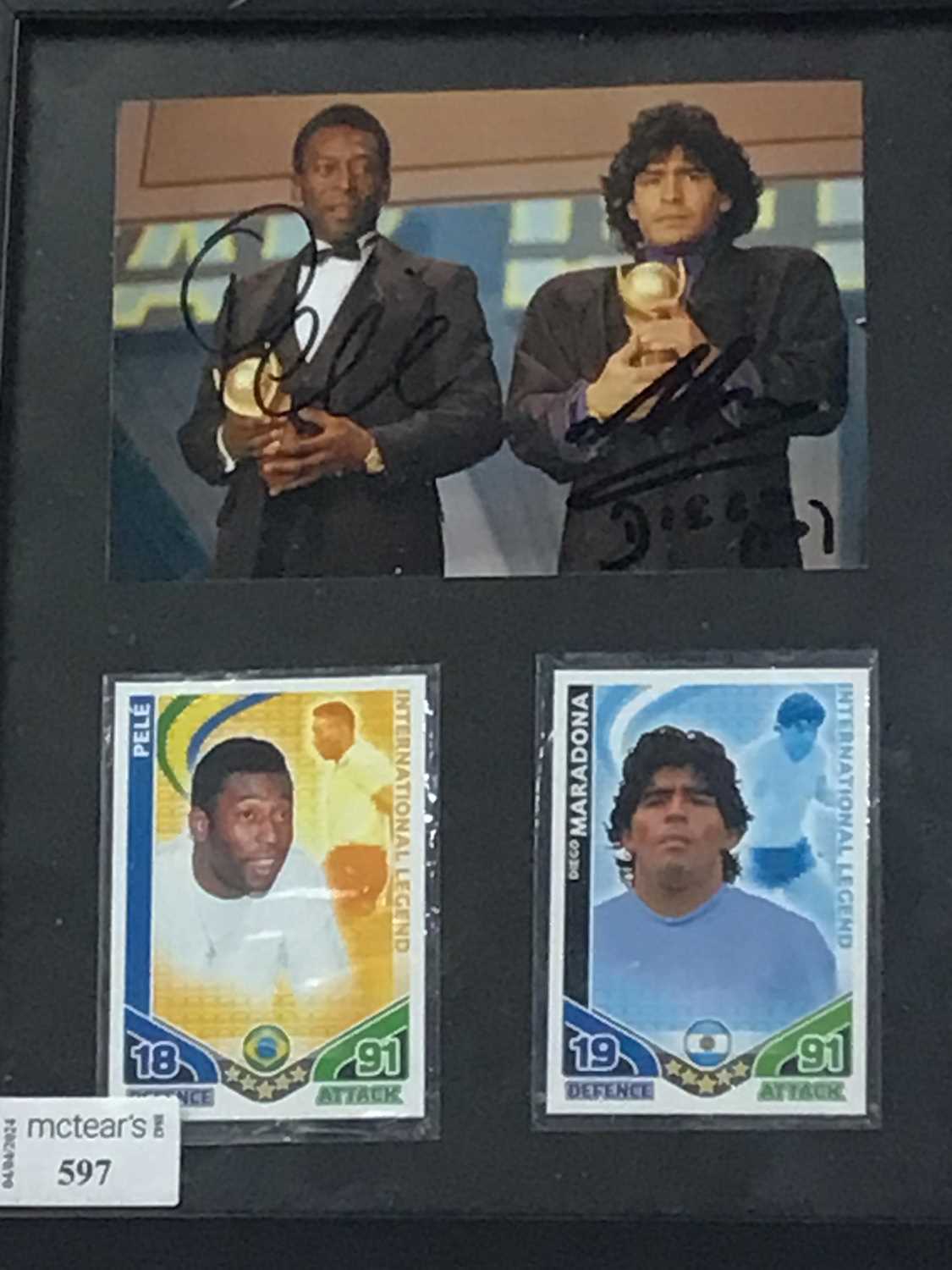 Lot 597 - PELE AND DIEGO MARADONA SIGNED DISPLAY