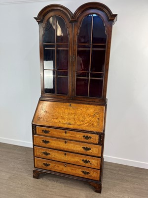 Lot 1526 - GEORGIAN WALNUT BUREAU BOOKCASE