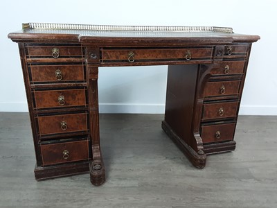 Lot 1527 - GILLOW & CO. OF LANCASTER, FINE VICTORIAN AMBOYNA BREAKFRONT KNEEHOLE DESK