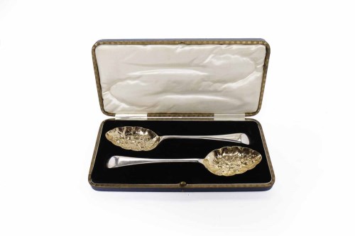 Lot 46 - PAIR OF GEORGE V SILVER BERRY SPOONS maker...