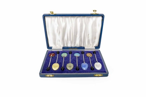 Lot 48 - SET OF EIGHT SILVER AND GUILLOCHE ENAMEL...