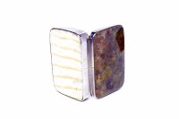 Lot 61 - AGATE AND FOSSIL MOUNTED SILVER SNUFF BOX '106'...