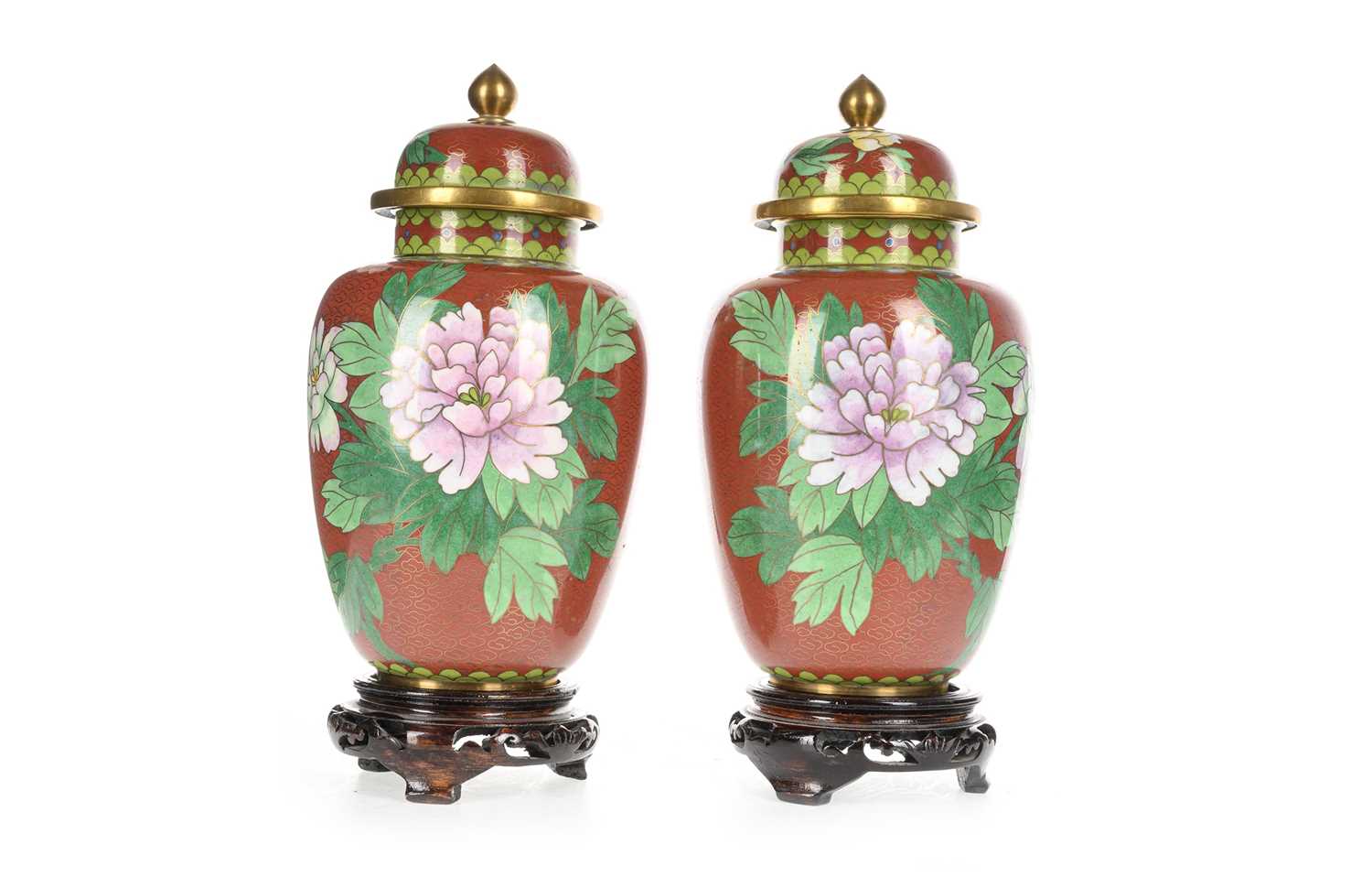 Lot 1296 - PAIR OF CHINESE CLOISONNE BALUSTER VASES WITH COVERS